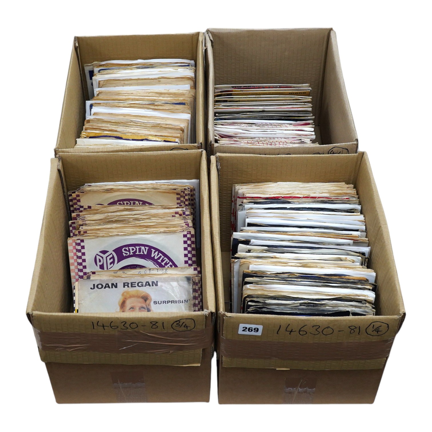 Four boxes of 7 inch singles, all on Pye, Philips and Fontana record labels, artists include; Marty Robbins, Wayne Fontana, The Pretty Things, the Troggs, the Merseys, Manfred Mann, the Herd, the Silkie, The Merseybeats,